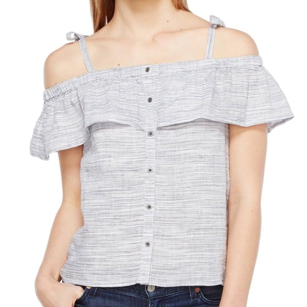 Lucky Brand Linen Striped Top Blue and White Medium